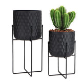 Set of 2 12"&18" H Tall Metal Flower Pot With Stand (Black)