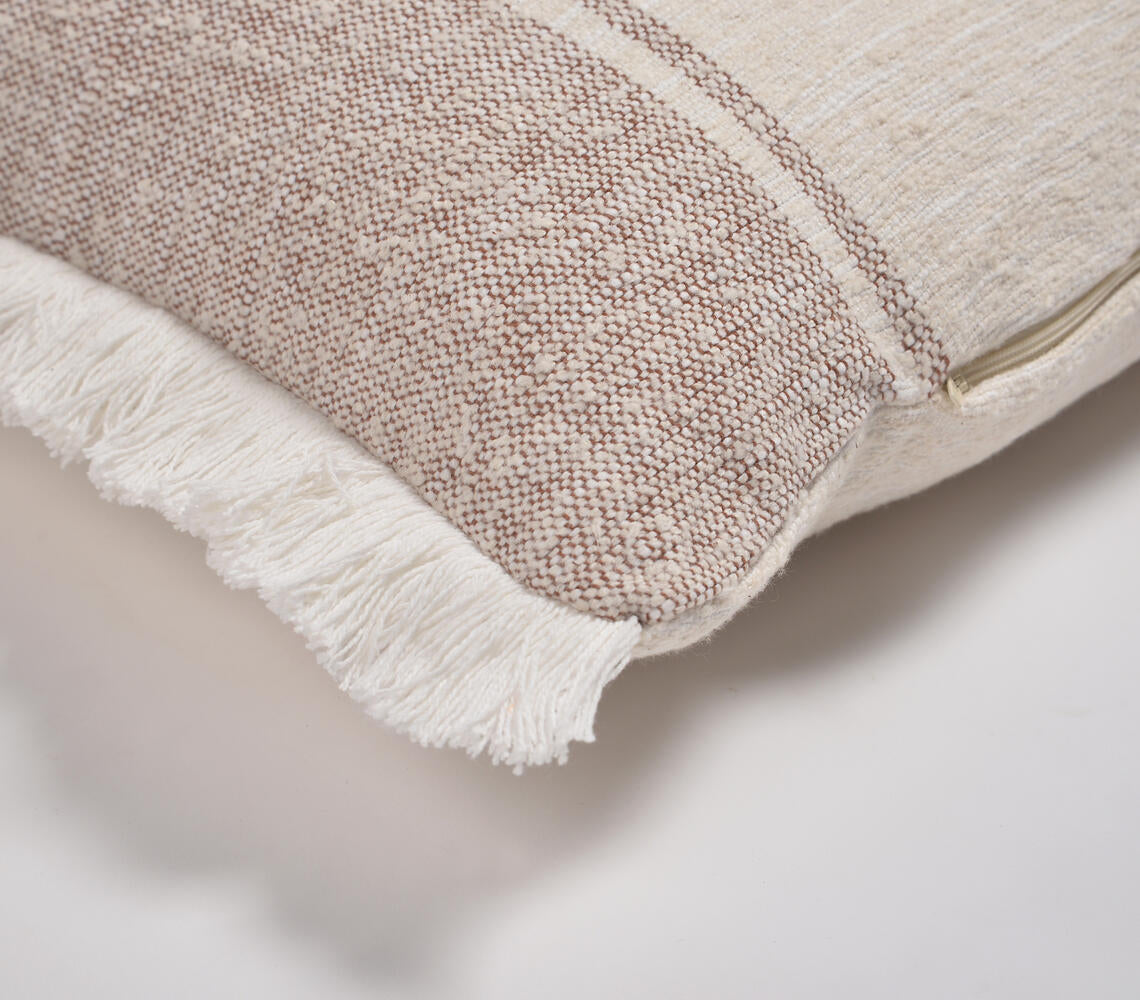 Striped Handloom Lumbar Cushion Cover with Frayed Sides