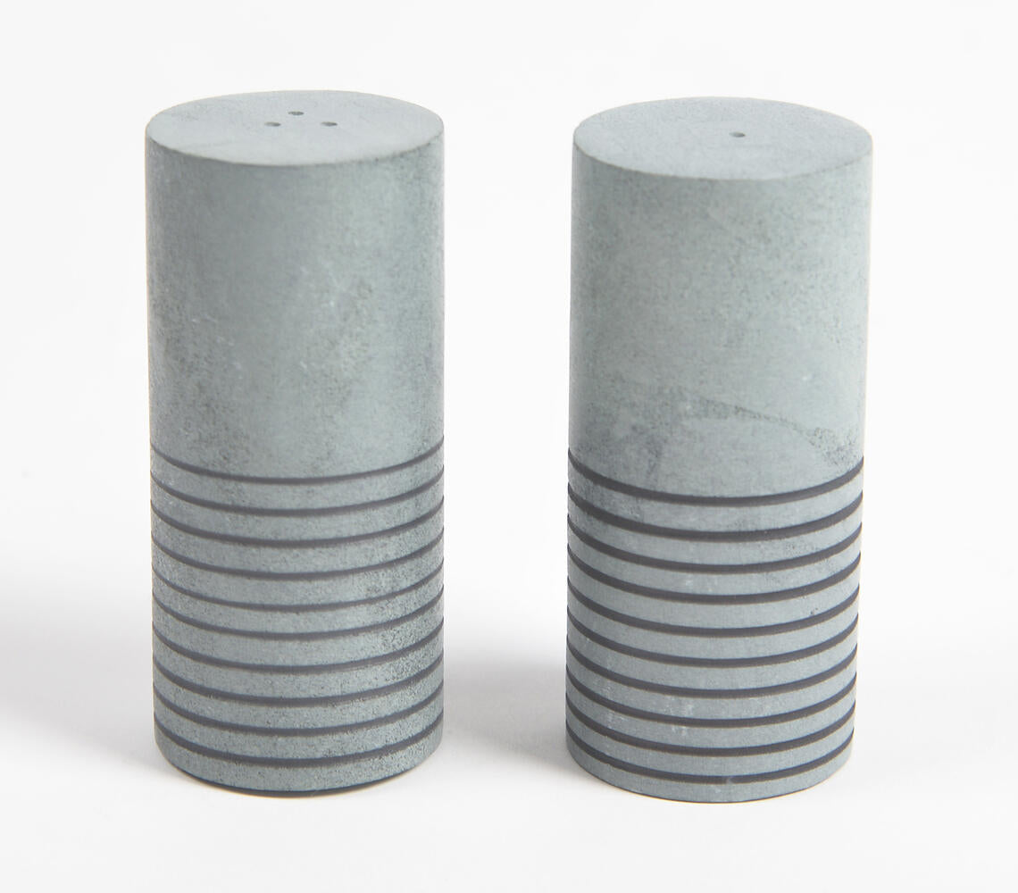 Turned Grey Stone Salt & Pepper Shakers